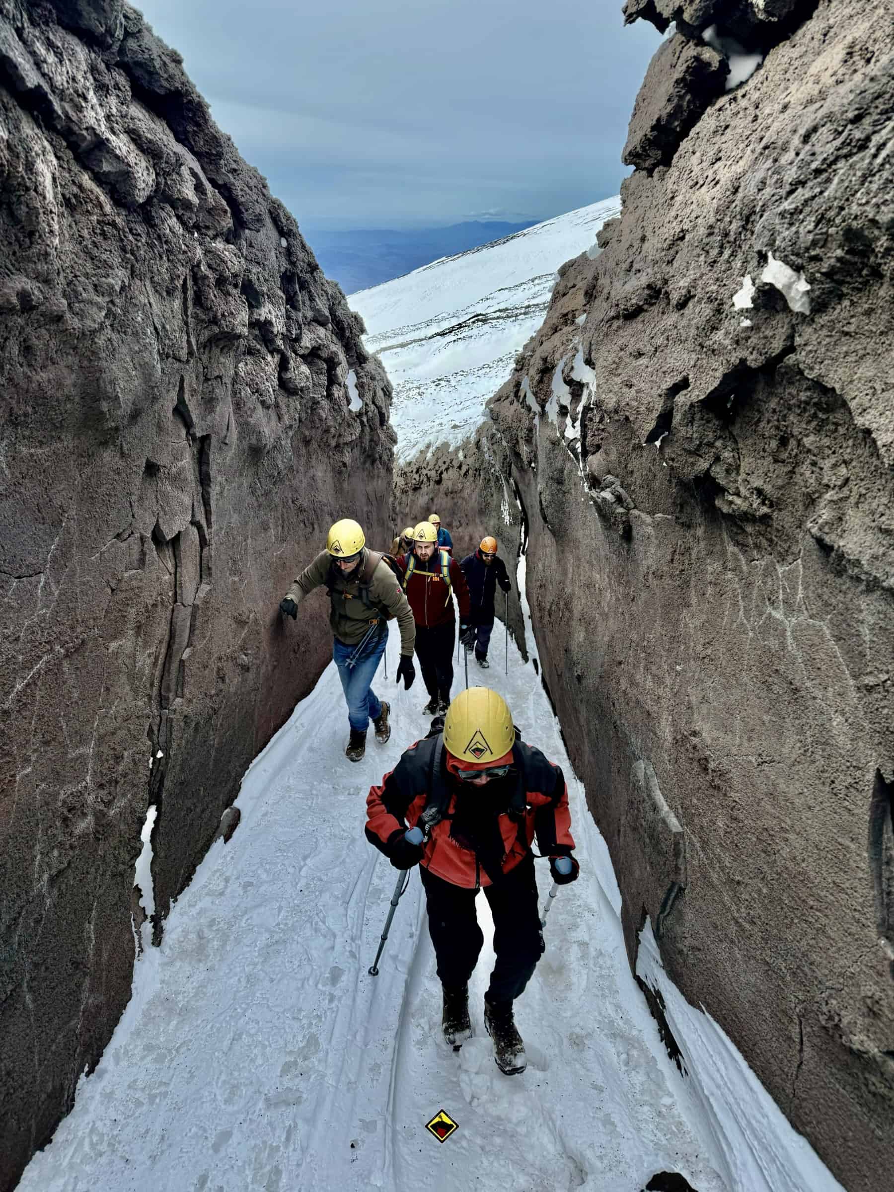 Trekking Etna inverno 3000 m. Canale di scorrimento lavico Etna Sud